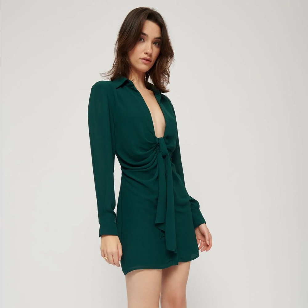 Deep V-neck Shirt Dress